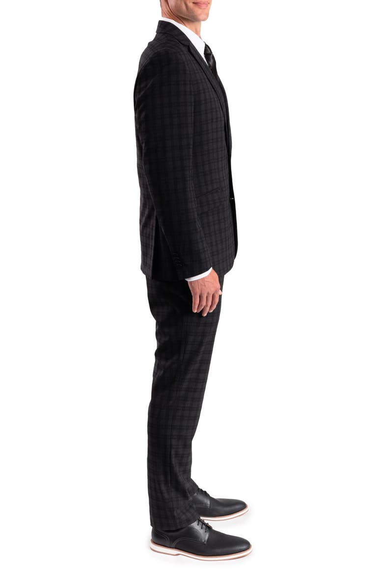 SAVILE ROW CO Charcoal Plaid Trim Fit Suit, Alternate, color, Grey