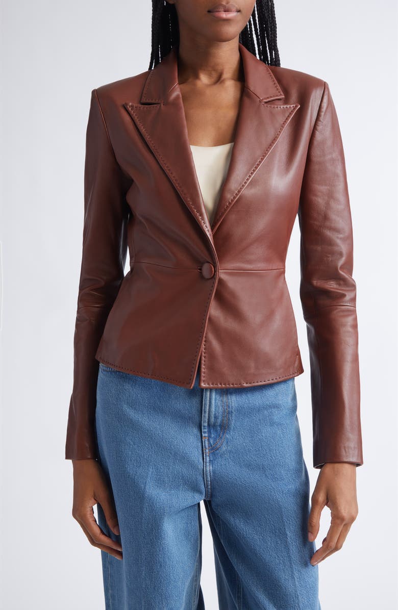 ST. JOHN Soft Luxe Napa Leather Jacket, Main, color, Cuoio