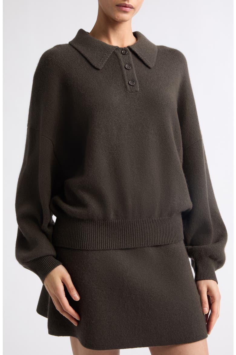 Etta Cashmere Polo Sweater, Alternate, color, DARK FERN