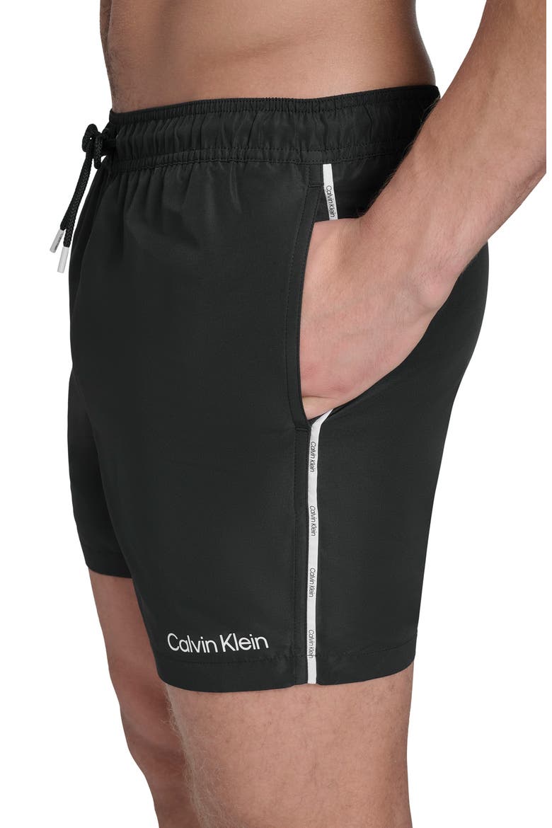 Logo Piping Swim Trunks, Alternate, color, BLACK