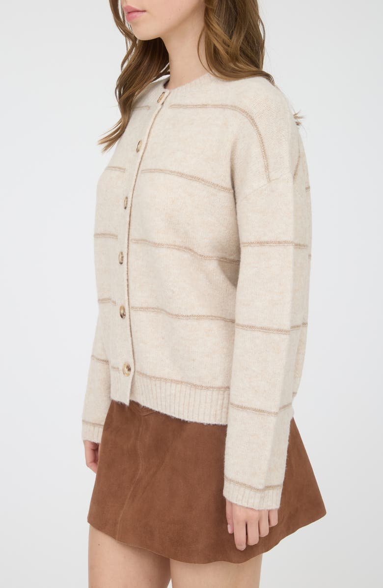 Blu Pepper Stripe Crewneck Cardigan, Alternate, color, Oatmeal