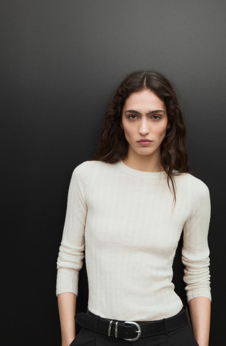 MANGO Gardenia Slim Rib Sweater, Alternate, color, Off White