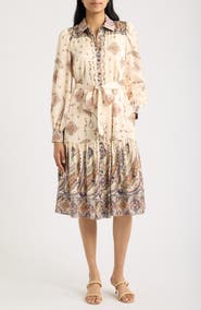 Julia Jordan Mixed Paisley Long Sleeve Midi Shirtdress