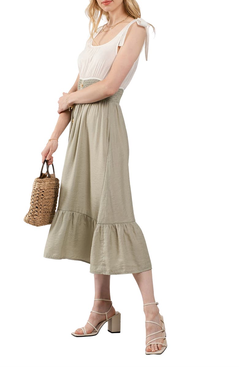 Blu Pepper Twofer Tie Strap Midi Dress, Alternate, color, Light Olive