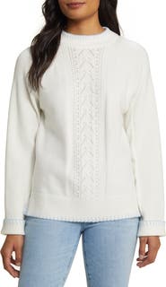 Wit & Wisdom Whipstitch Trim Cable Sweater