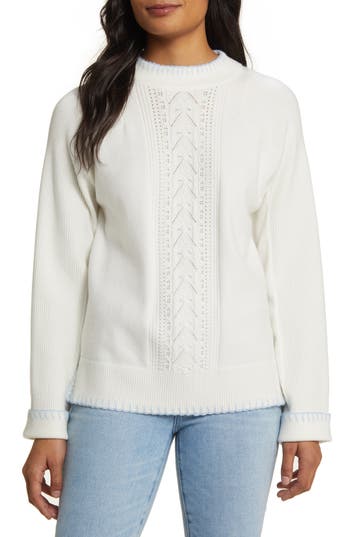 Wit & Wisdom Whipstitch Trim Cable Sweater