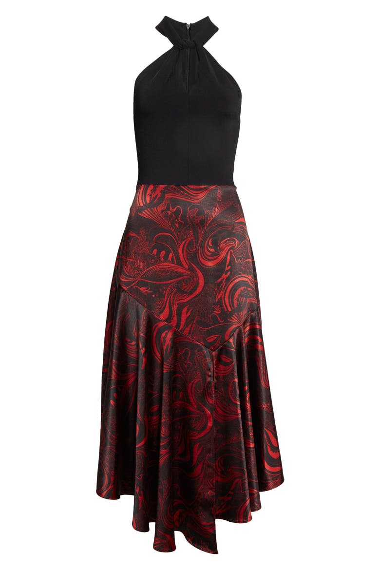 Rosieo Twist Knit Bodice Midi Dress, Alternate, color, BLACK