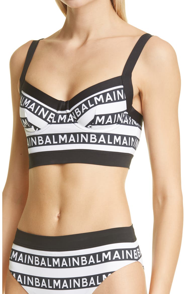 Logo Stripe Two-Piece Swimsuit, Alternate, color, WHITE/ BLACK