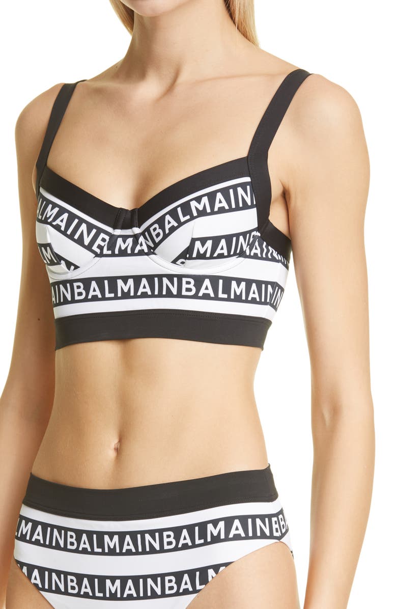 Balmain Logo Stripe Two-Piece Swimsuit, Alternate, color,