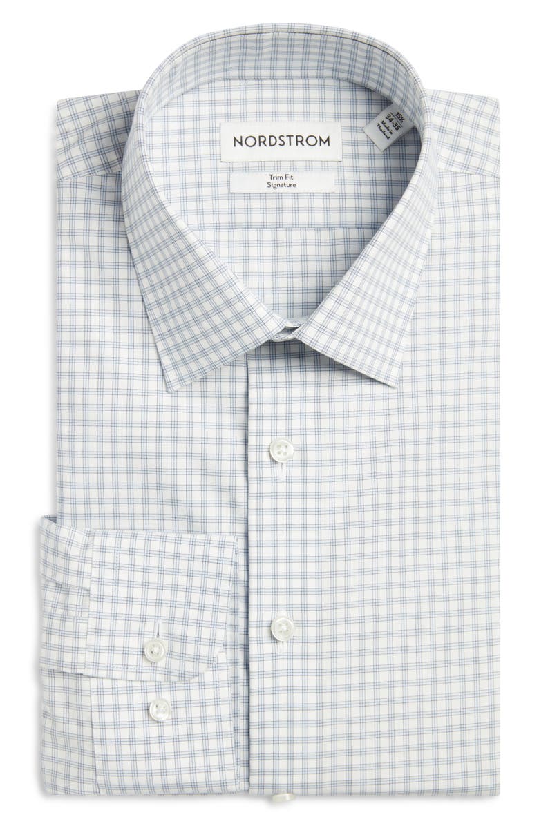 Nordstrom Trim Fit Check Non-Iron Cotton Dress Shirt, Alternate, color, Blue Valemont Plaid