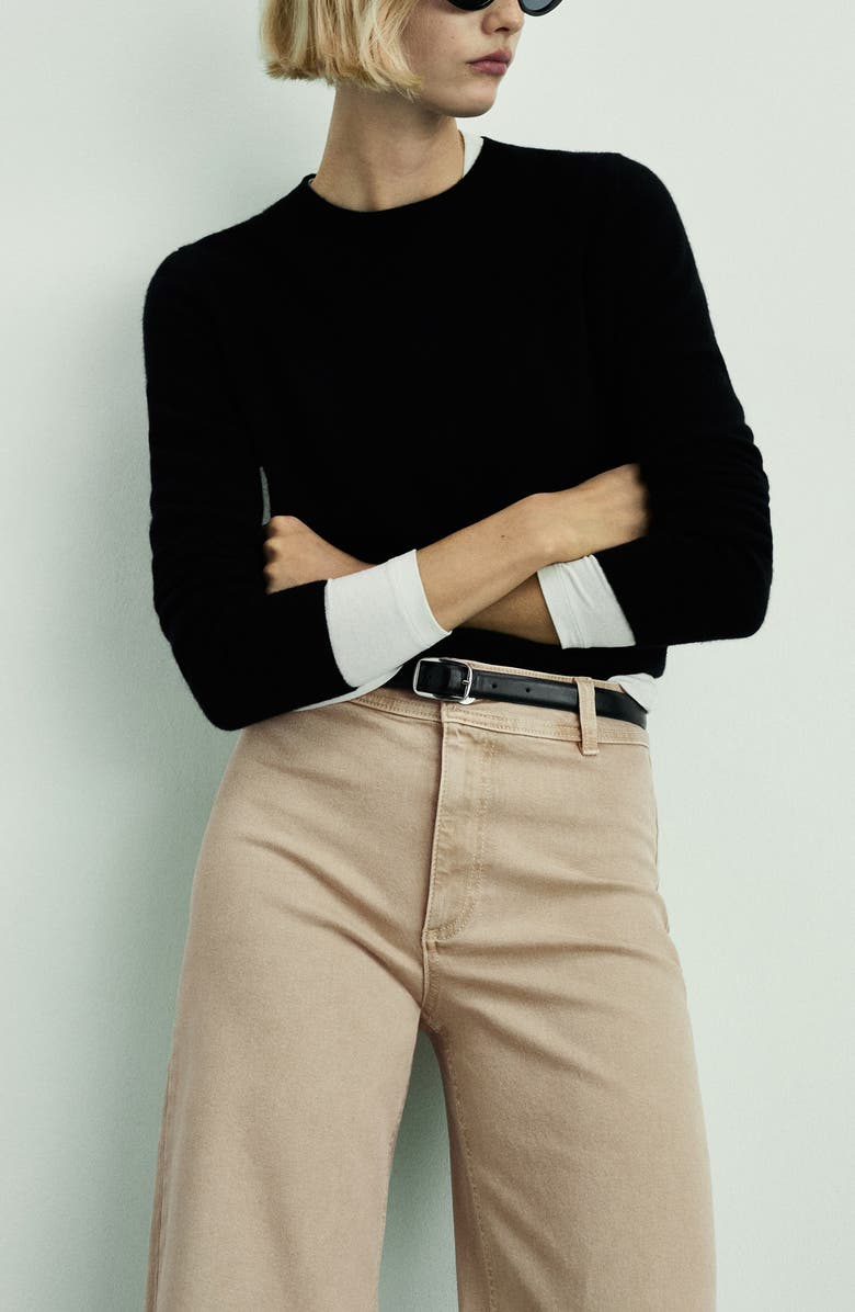 MANGO High Waist Stretch Twill Pants, Alternate, color, Sand