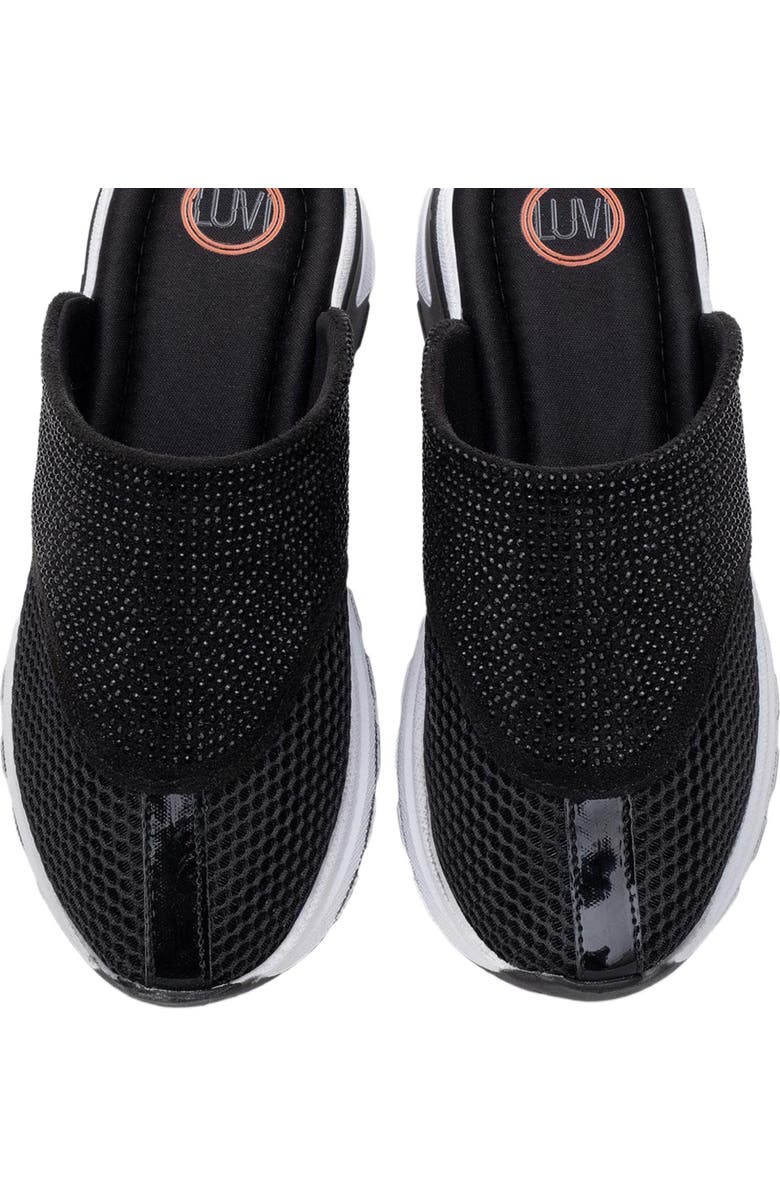 Prologue Shoes GLEA Mesh Rhinestone Mules, Alternate, color, Black Faux Leather