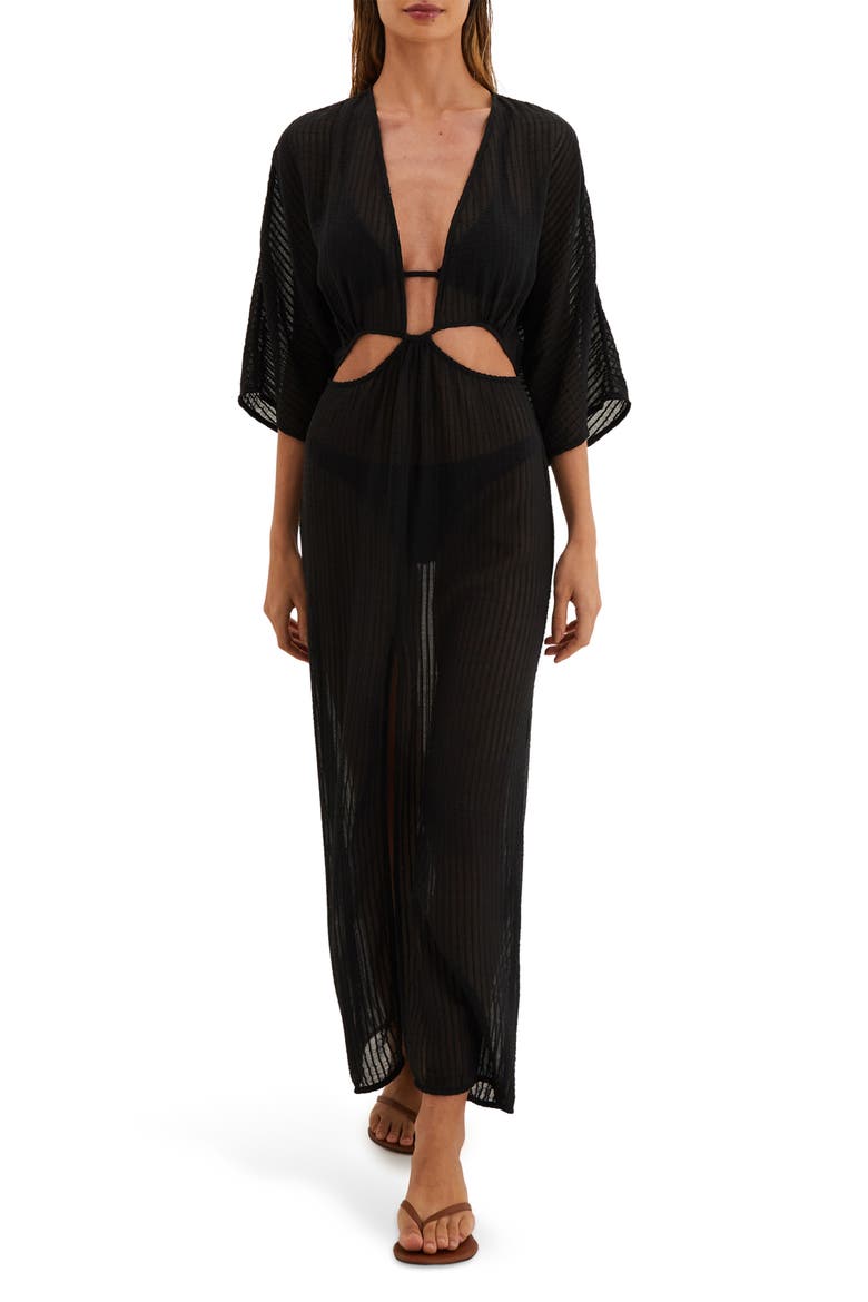 Allie Cutout Cotton Cover-Up Maxi Dress, Main, color, BLACK