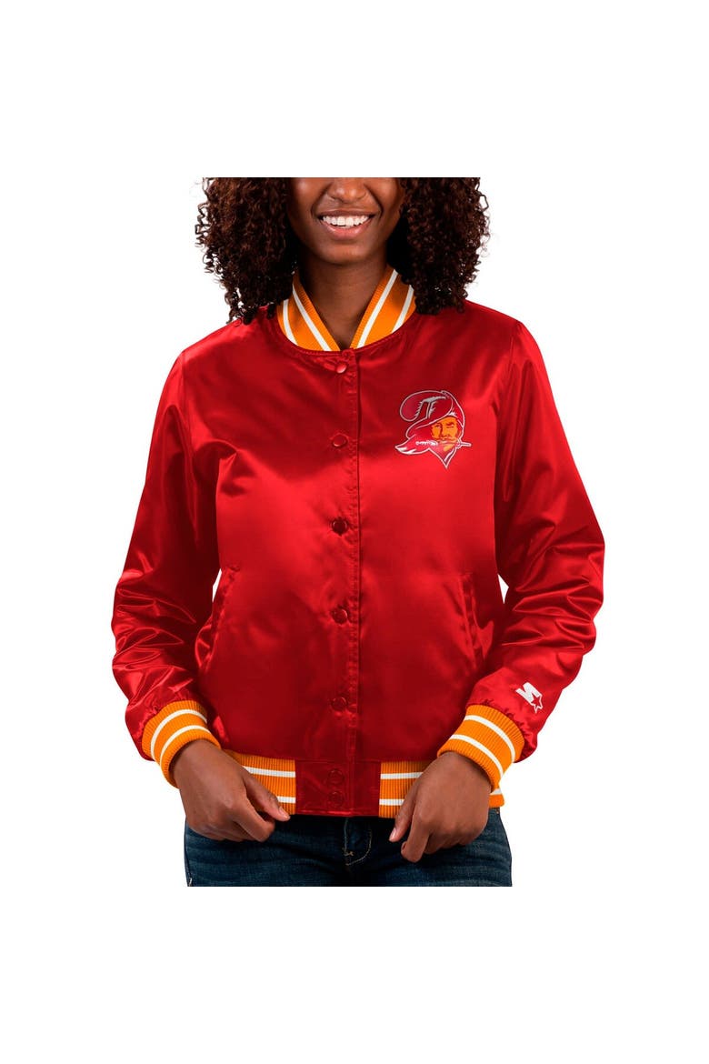 Women's Starter Red Tampa Bay Buccaneers Full Count Satin Full-Snap Varsity Jacket, Main, color, Red