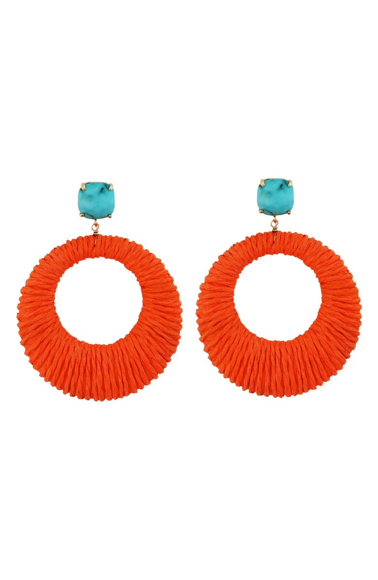 Panacea Turquoise Top Hoop Drop Earrings, Main, color, 