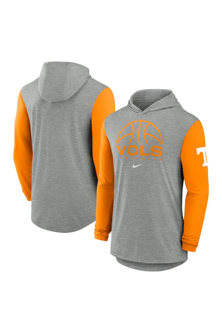 Men's Nike Gray/Tennessee Orange Tennessee Volunteers Basketball Color-Block Tri-Blend Dri-FIT Long Sleeve Hoodie T-Shirt, Main, color, Gray
