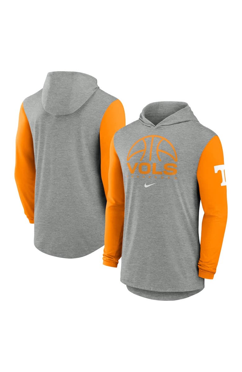 Nike Men
s Nike Gray/Tennessee Orange Tennessee Volunteers Basketball Color-Block Tri-Blend Dri-FIT Long Sleeve Hoodie T-Shirt, Main, color, Gray