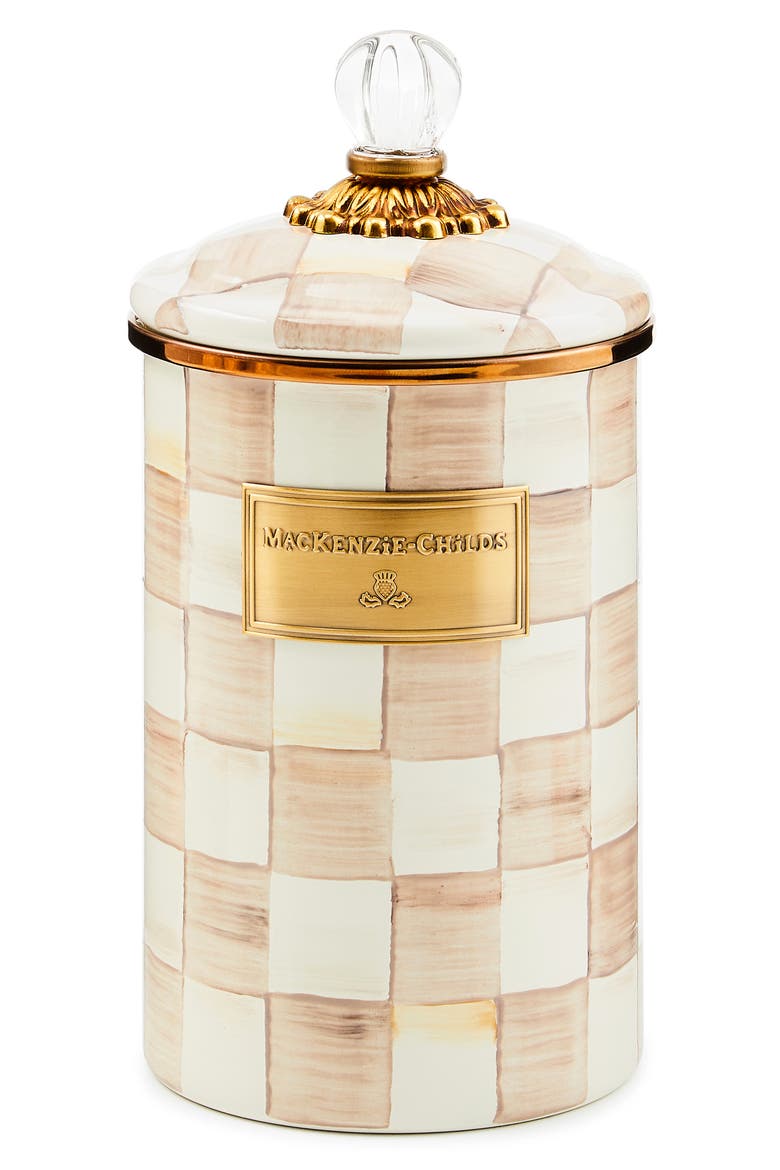 Mocha Check Large Enameled Steel Canister, Main, color, MOCHA