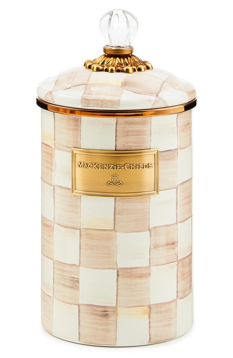 Mocha Check Large Enameled Steel Canister