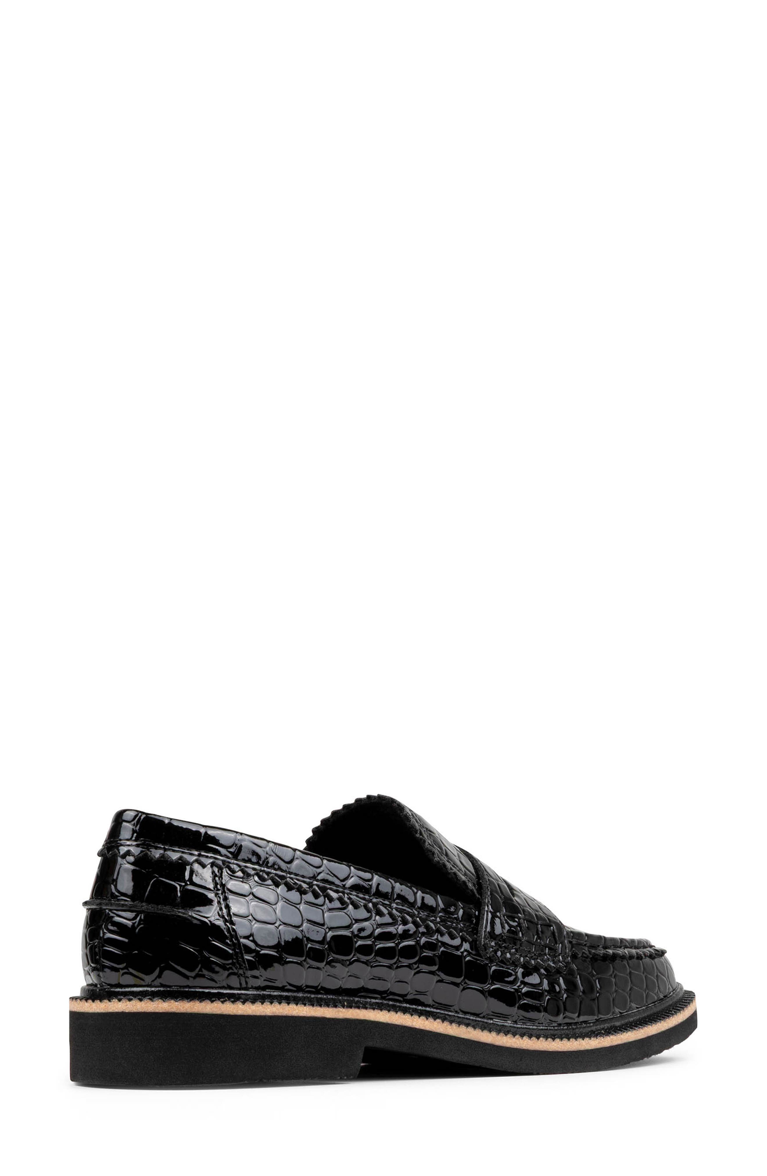 Donald Pliner Croc Embossed Loafer, Alternate, color, Black Patent