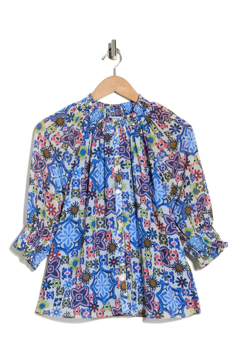 Mai Smocked Button Front Top, Alternate, color, MULTI MEDALLION PRINT