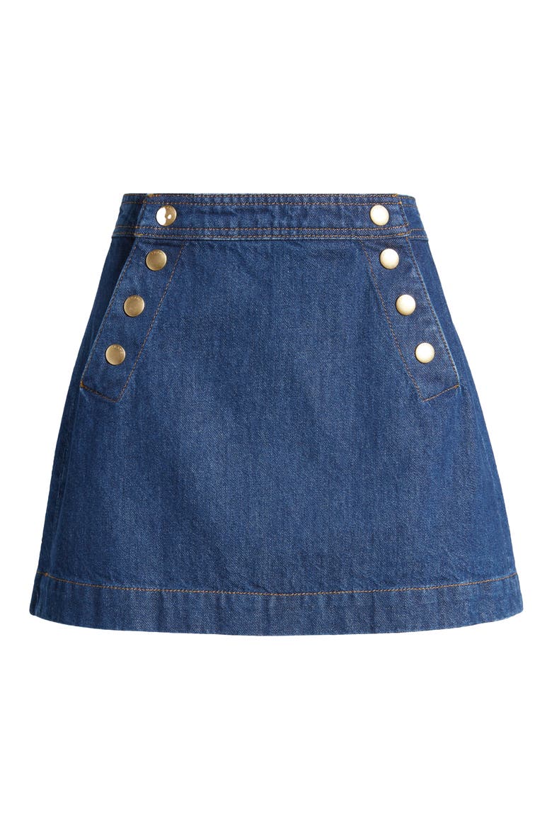 Sailor Snap Denim Skirt, Alternate, color, CELESTINE