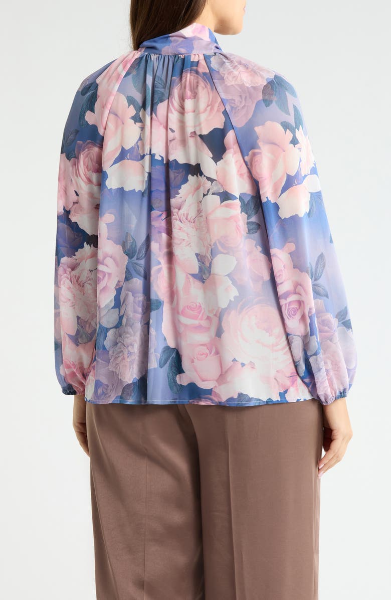 Tahari ASL Printed Ruffle Top, Alternate, color, Blue Petal Floral