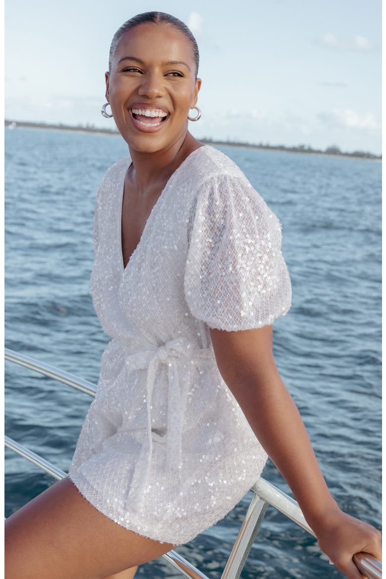 Varity Puff Sleeve Romper, Alternate, color, WHITE
