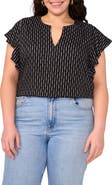 Vince Camuto Texured Stripe Ruffle Sleeve Top