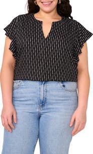 Vince Camuto Texured Stripe Ruffle Sleeve Top