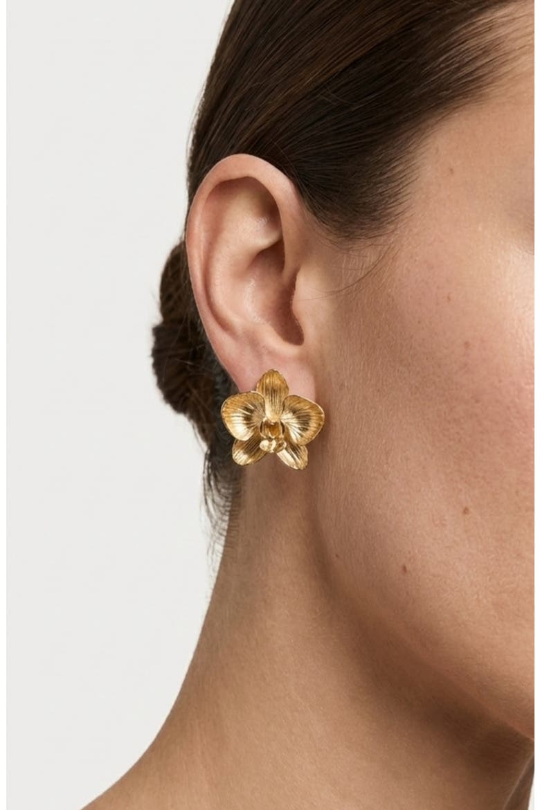 Orchid Flower Statement Stud Earrings, Alternate, color, GOLD