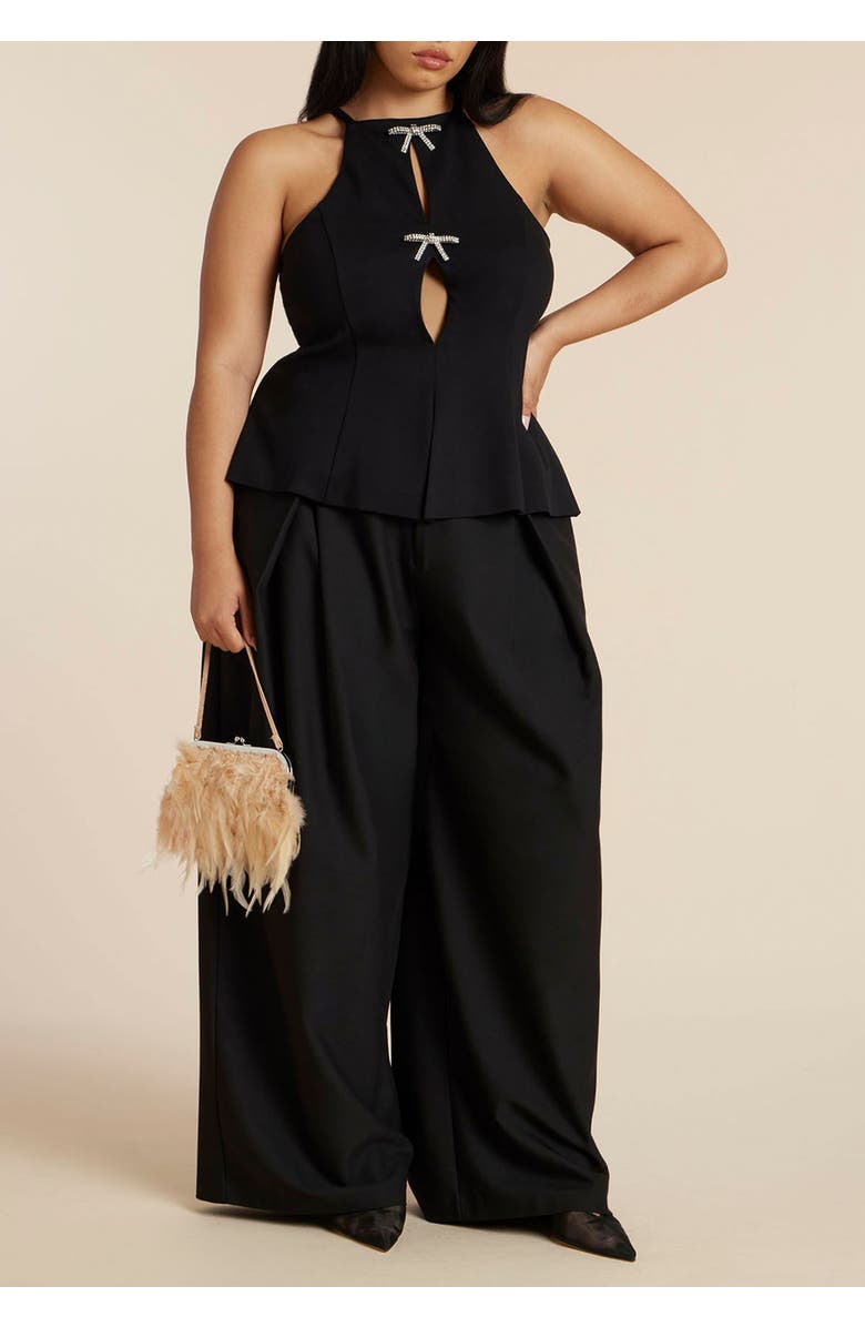 ELOQUII Bow Detail Halter Top, Alternate, color, Black Onyx