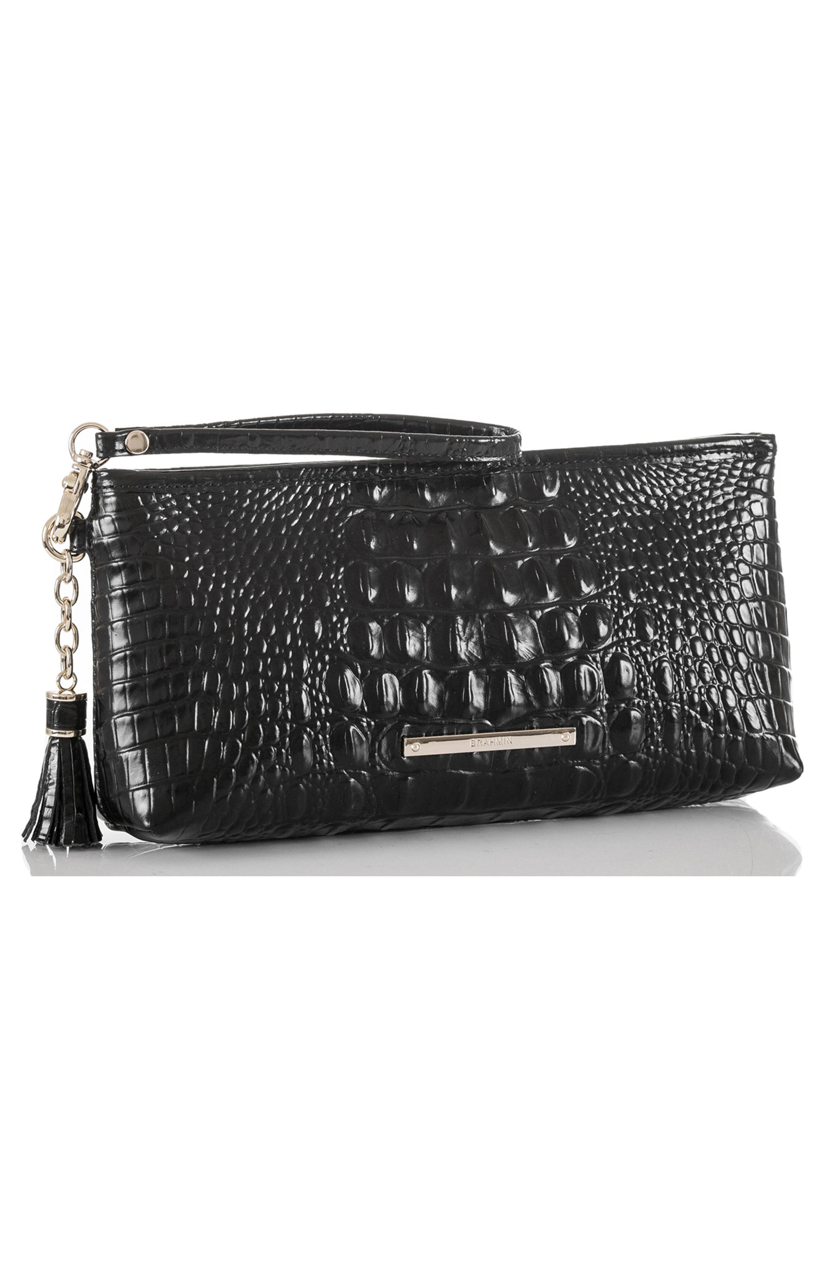 Brahmin Kayla Embossed Leather Clutch, Alternate, color, Black
