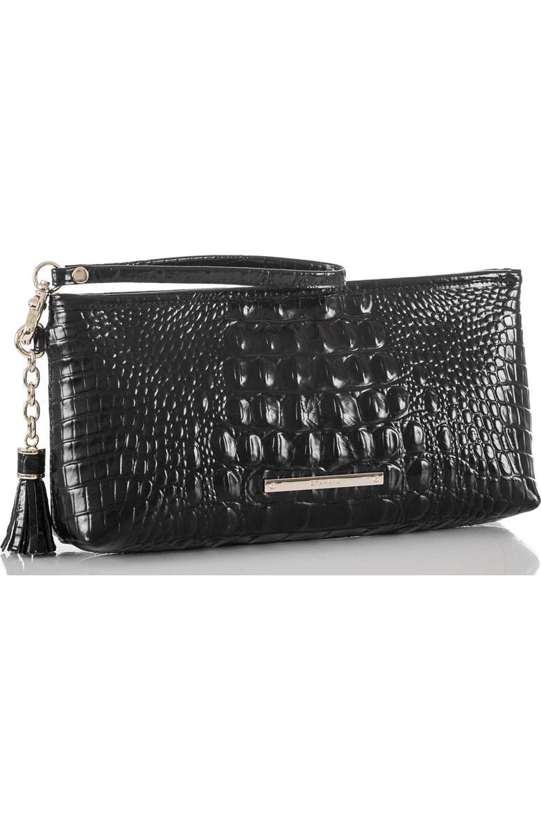 Brahmin Kayla Embossed Leather Clutch, Alternate, color, Black