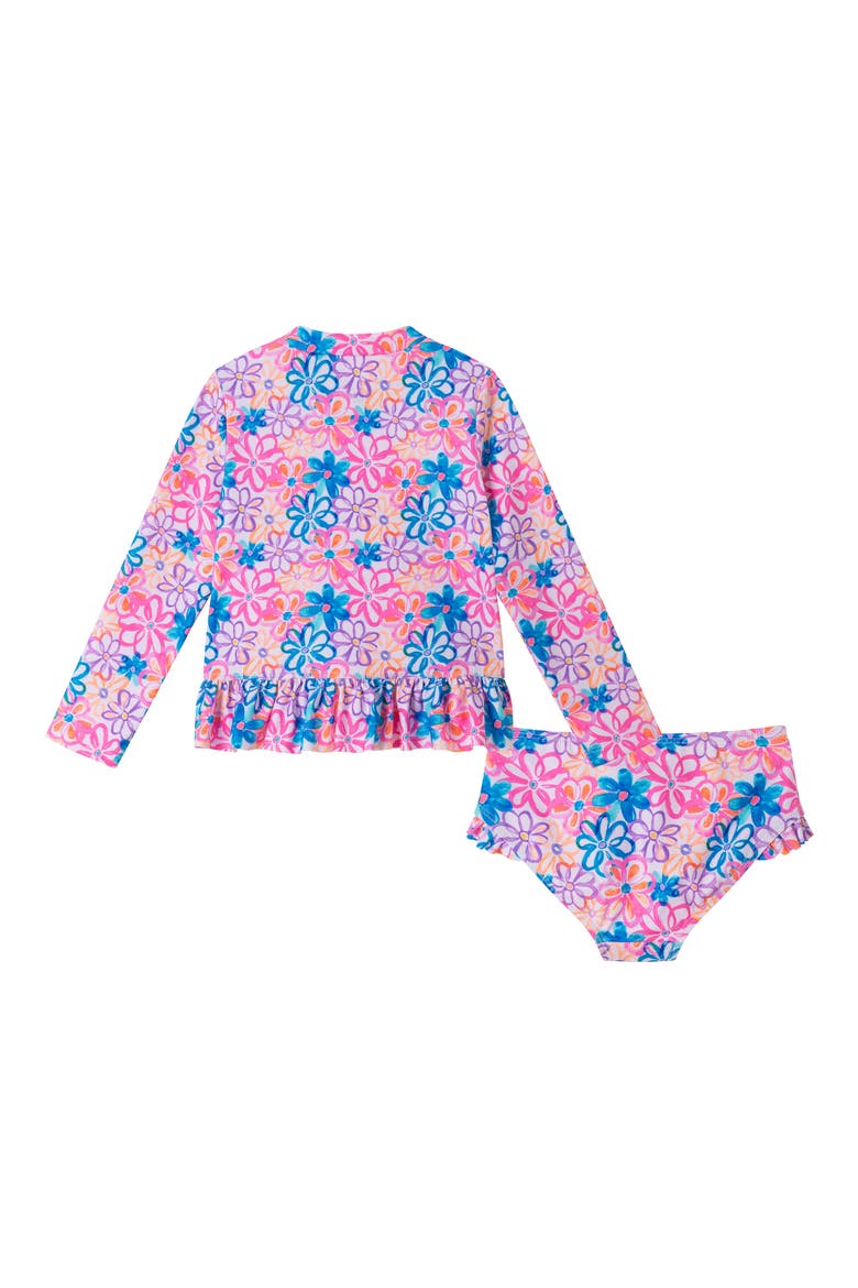 Kids' Ruffle Long-Sleeve Rib Two-Piece Swimsuit, Alternate, color, BLUE