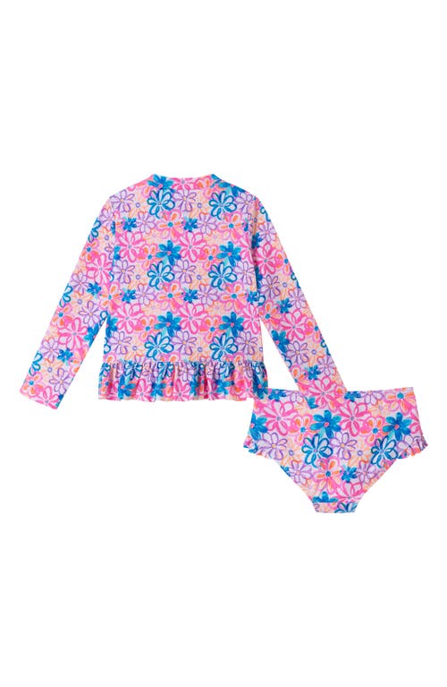 Andy & Evan Kids' Ruffle Long-sleeve Rib Two-piece Swimsuit In Blue
