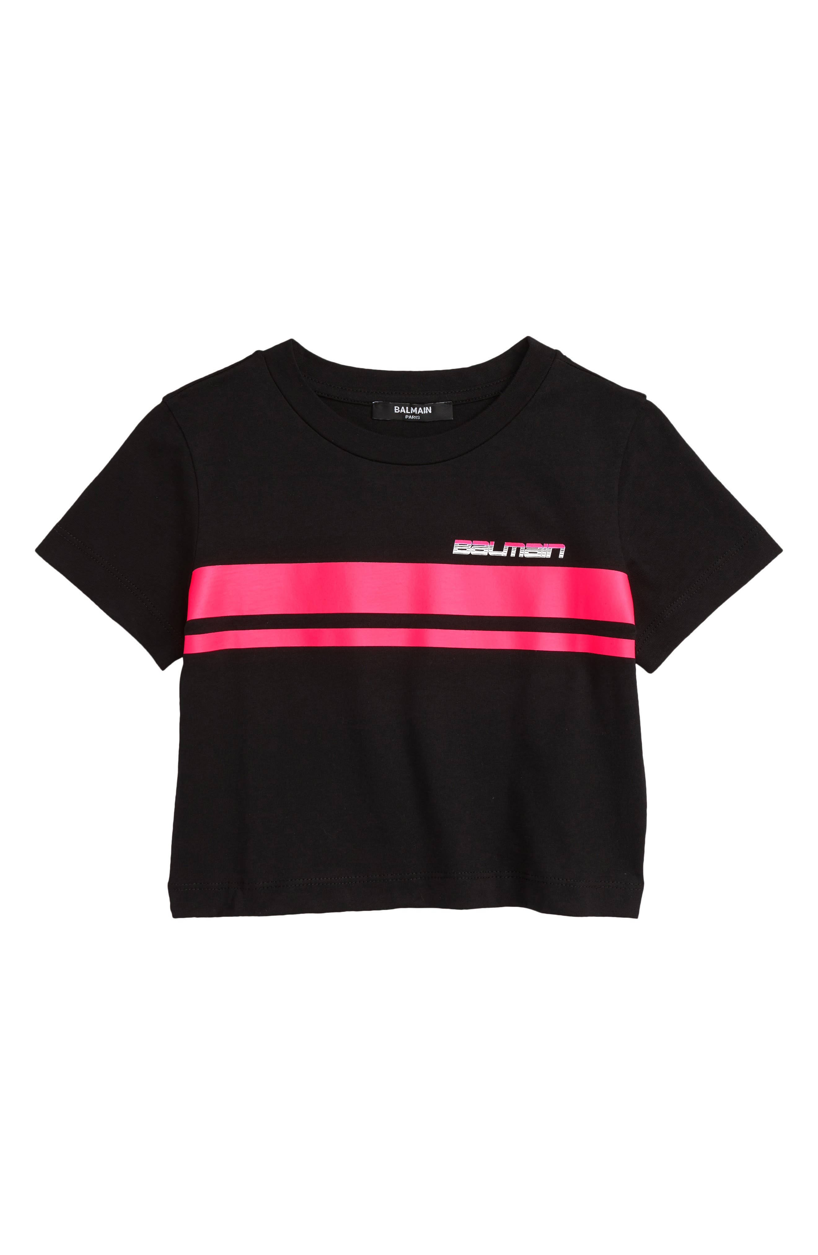 Balmain Kids' Logo Stripe Crop Graphic Tee | Nordstrom