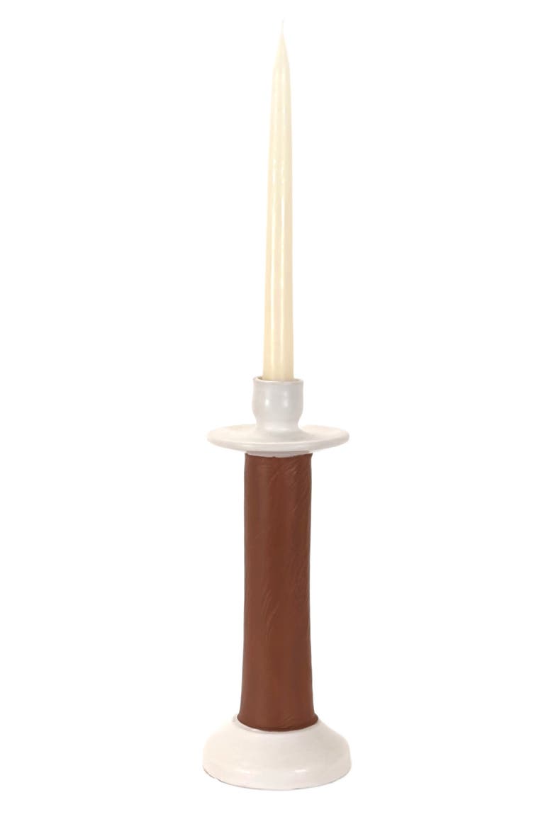 Leather Wrapped Candle Holder, Alternate, color, White