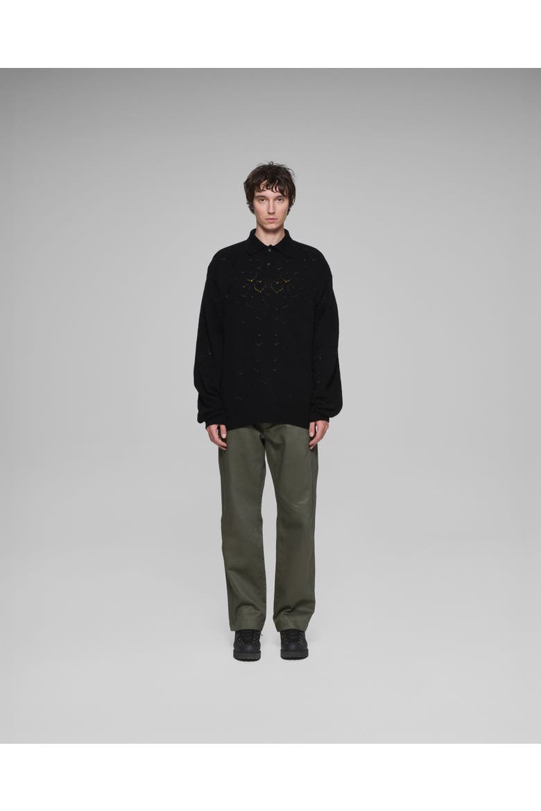 Eyelet Polo Sweater, Alternate, color, Black
