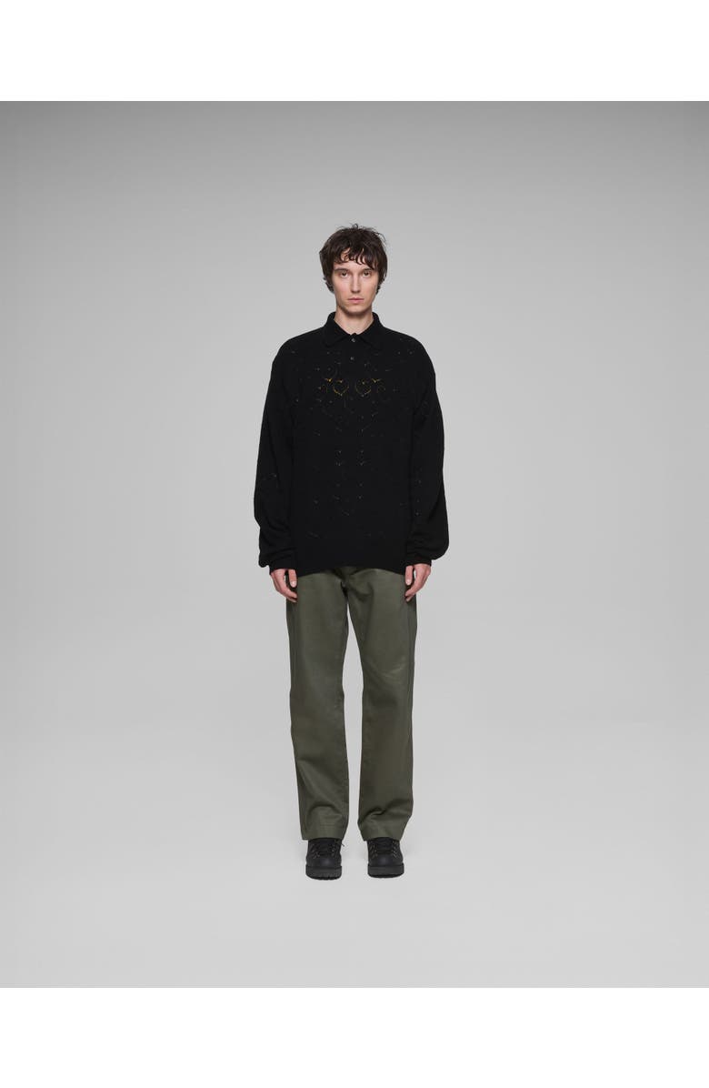 vowels Eyelet Polo Sweater, Alternate, color, Black