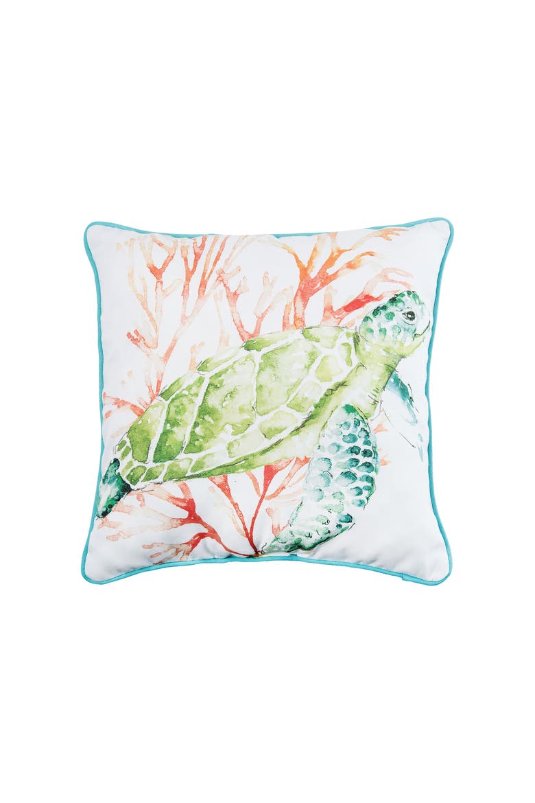 Colorful Sea Turtle Printed Accent Pillow, Main, color, Orange