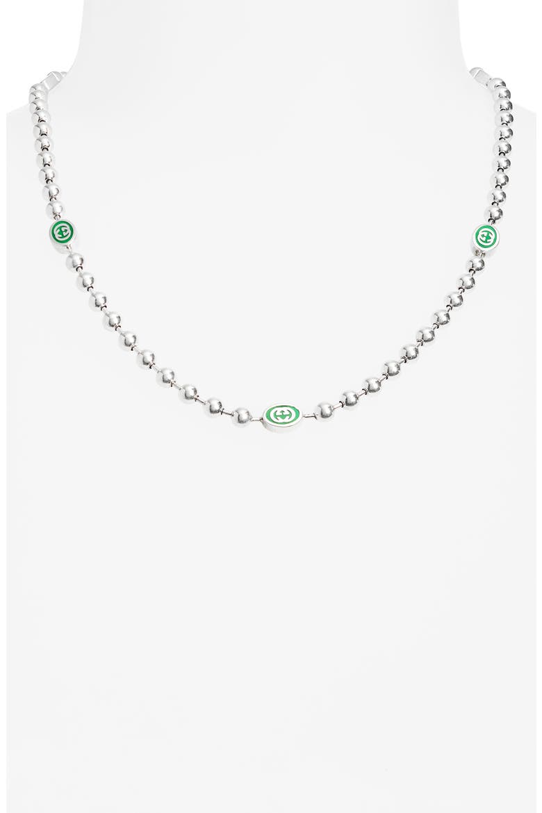 Interlocking G Station Necklace, Alternate, color, STERLING SILVER