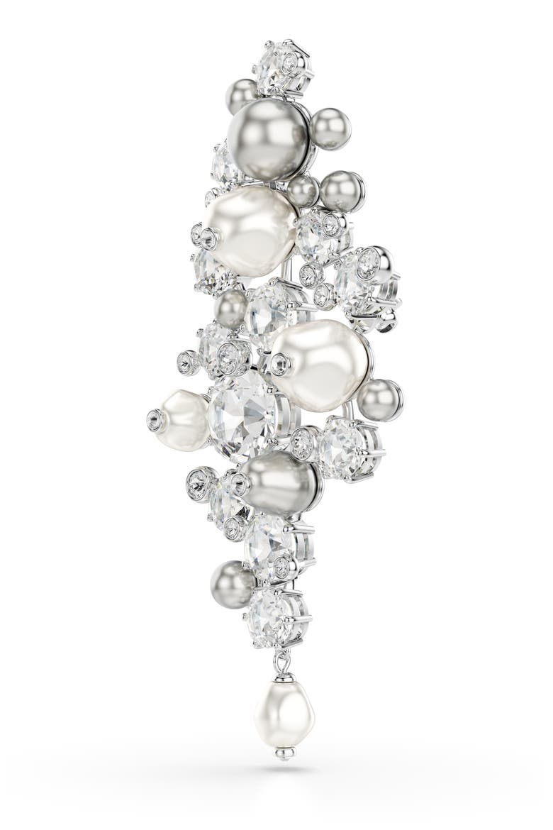 Constella Crystal & Faux Pearl Brooch, Alternate, color, RHODIUM/ CRYSTAL