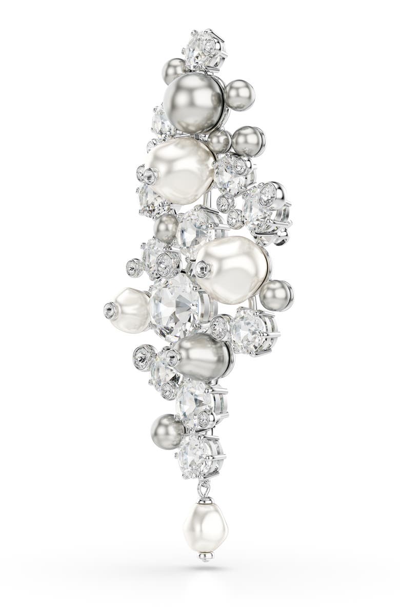 Swarovski Constella Crystal & Faux Pearl Brooch, Alternate, color, Rhodium/ Crystal