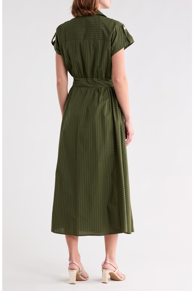 Stripe Short Sleeve Belted Cotton Shirtdress, Alternate, color, GREEN