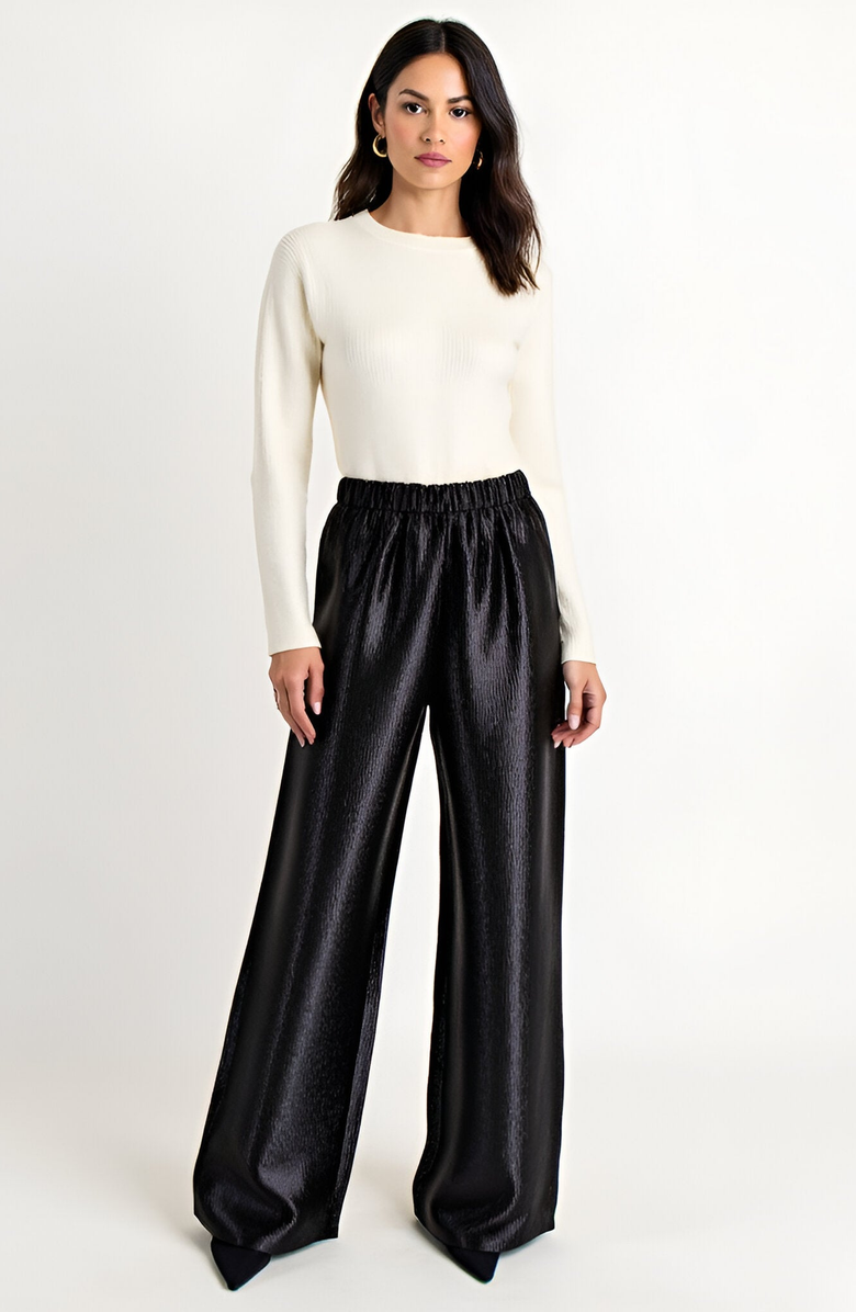 Modenaire Wide Leg Satin Pants with Elastic Waist and Flowing Full-Length Fit, Alternate, color,