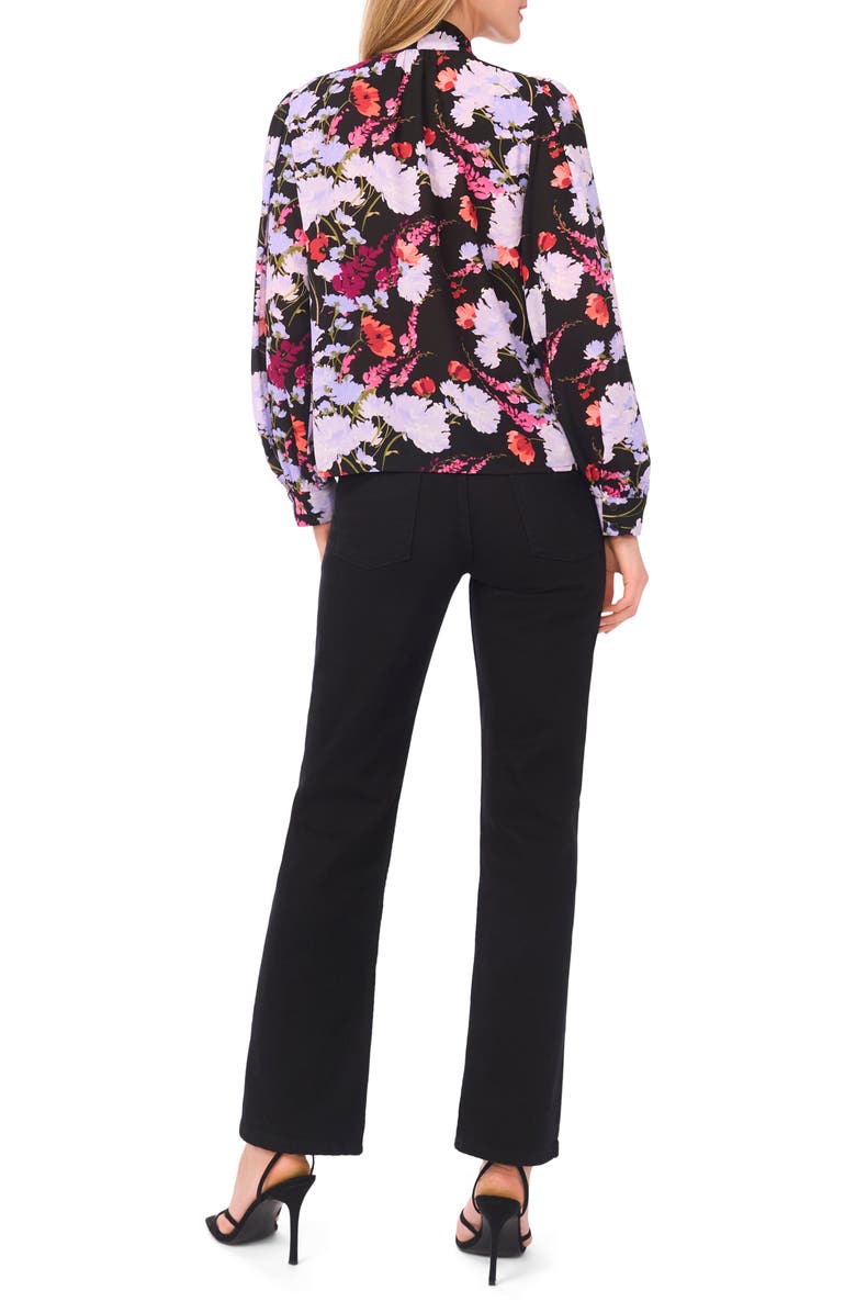 Ted Baker Floral Tie Neck Long Sleeve Button-Up Top, Alternate, color, Rich Black