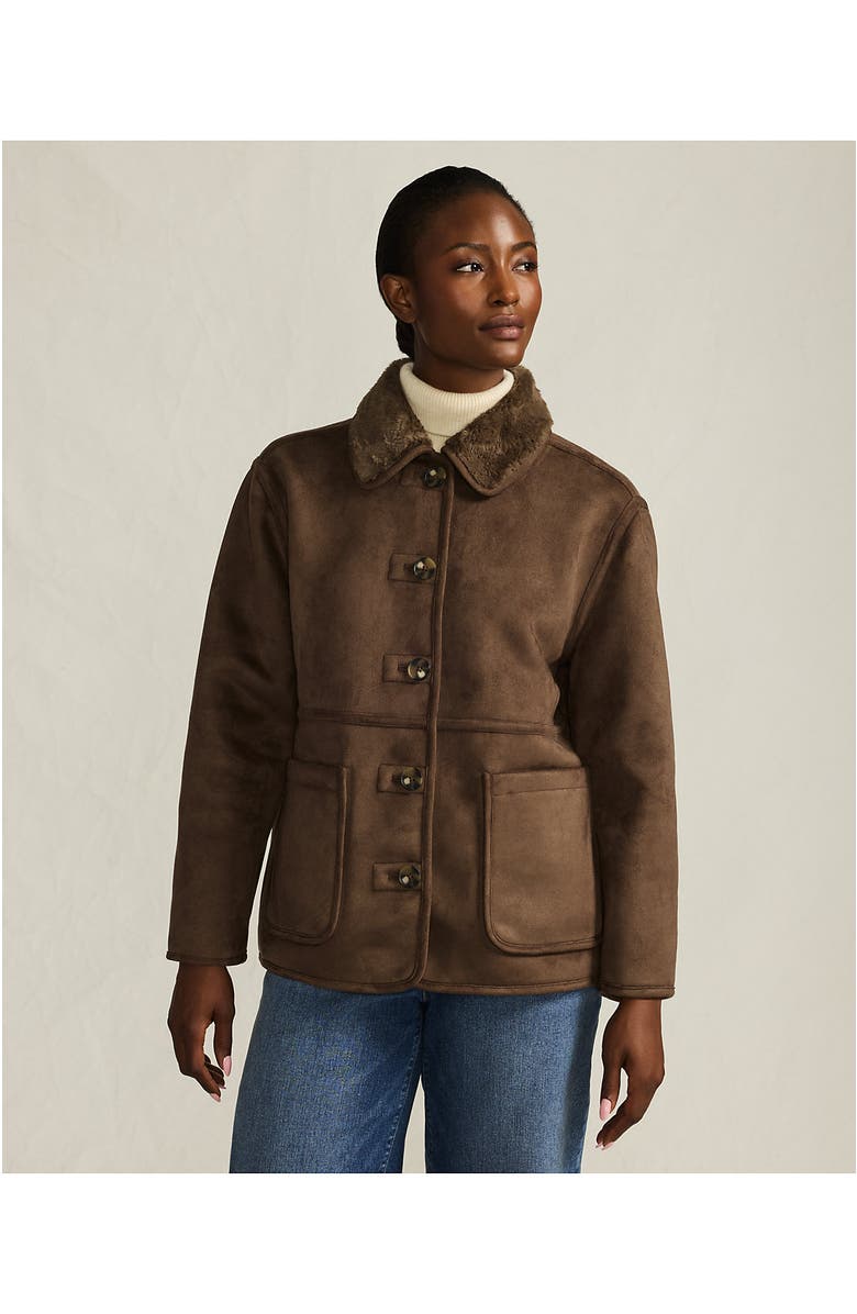 Lands' End Reversible Shearling Fleece Button Front Coat, Alternate, color, Brown