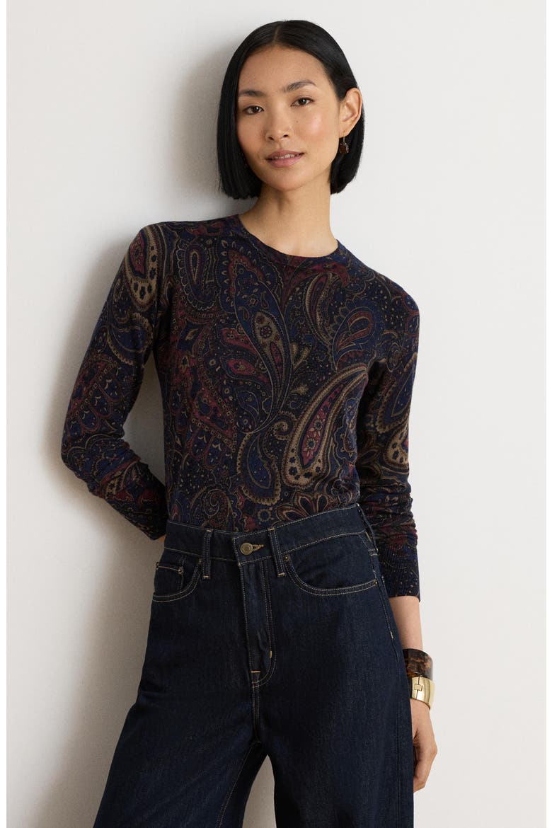 Paisley Cotton & Modal Blend Sweater, Alternate, color, NAVY BLUE/ MULTI