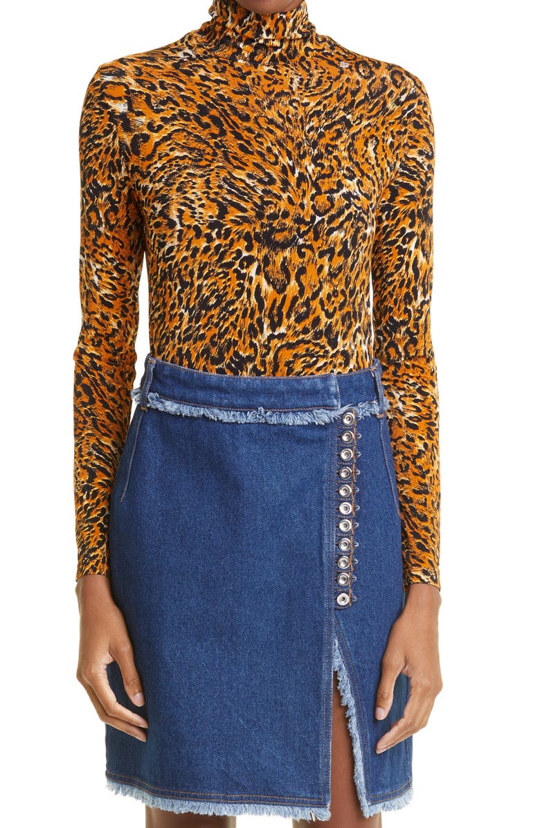 Rabanne Leopard Print Mock Neck Top, Main, color,